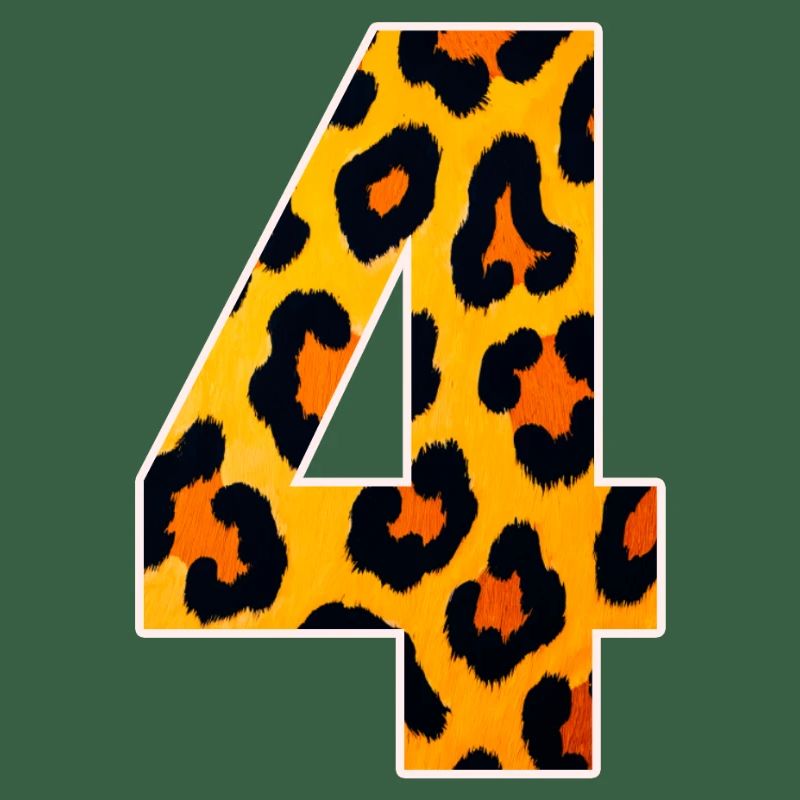 Leopard Print Numeral 4 Fire Orange