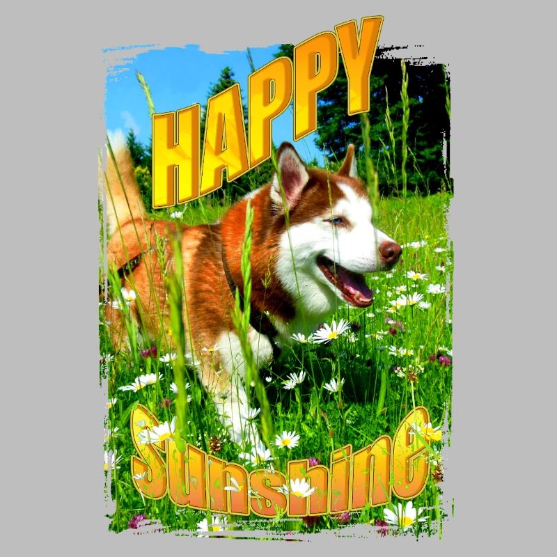 Chien heureux dans un champ de fleurs