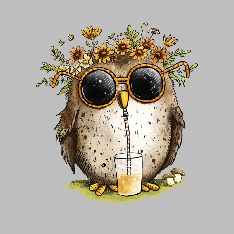 Eule mit Sonnenbrille Und Limonade