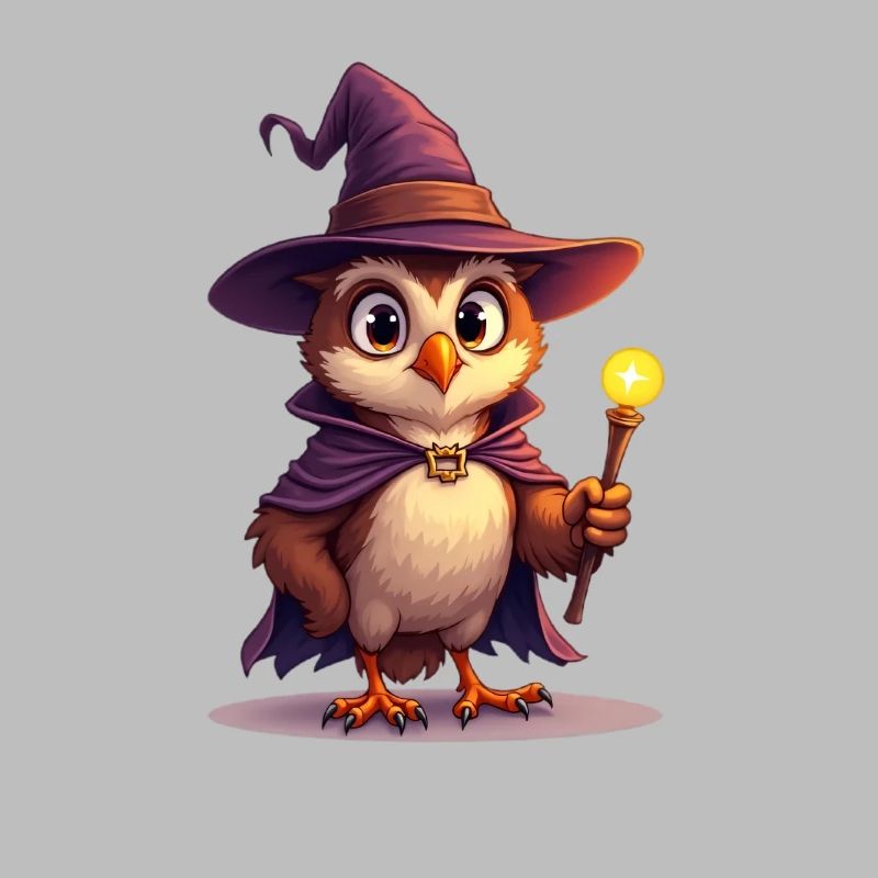 Magical owl wizard with magic wand