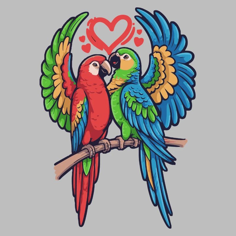 Duo de perroquets d’amour dans le style tropical