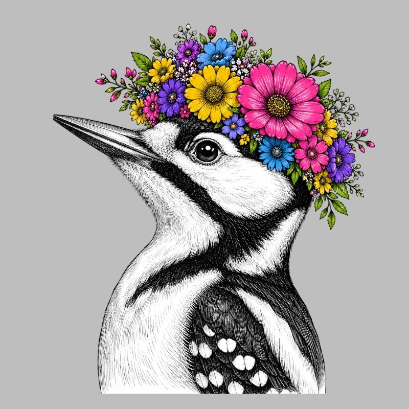 Oiseau à la couronne de fleurs
