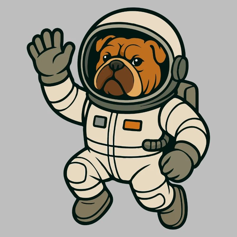 Bouledogue astronaute flottant dans l’espace dessin animé