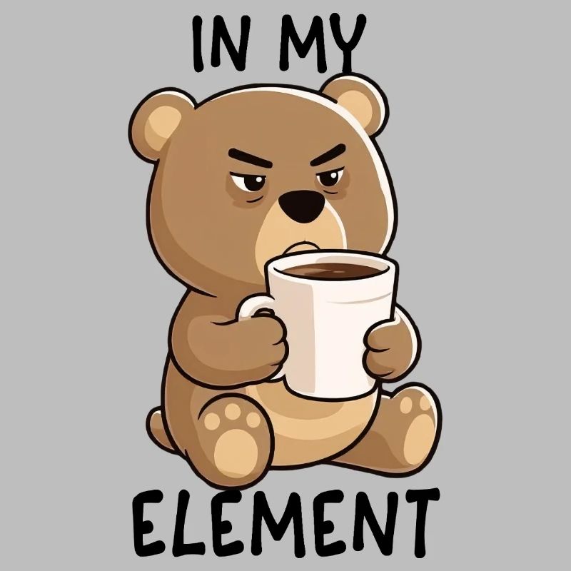 Grim teddy bear with coffee cup – cartoon