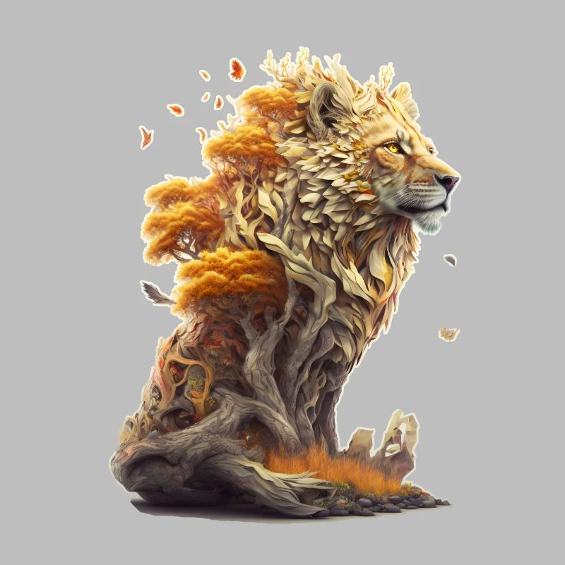 Lion avec des éléments de savane, conception de lion