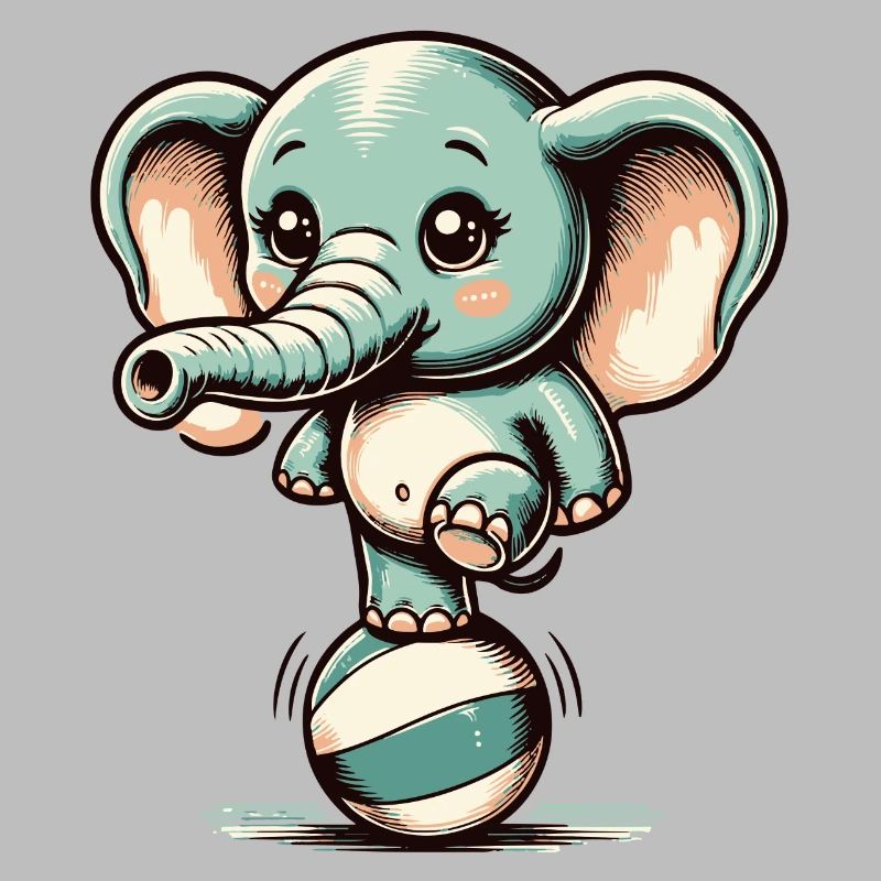 Éléphant de dessin animé mignon sur ballon d’exercice