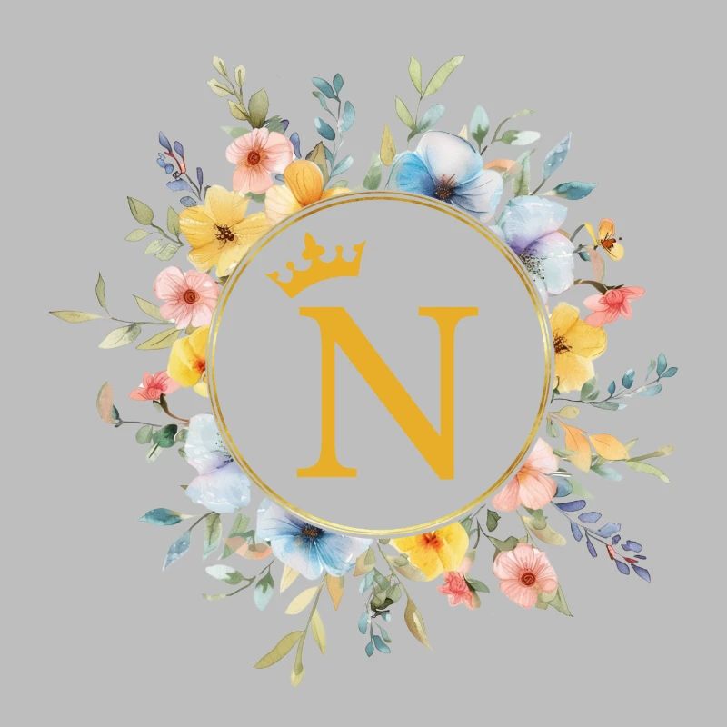 N Monogram, Flower Circle, Personalizable
