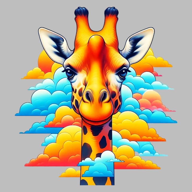 Giraffe with head in cloud clouds