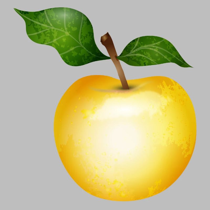 Pomme dorée avec illustration de feuilles vertes