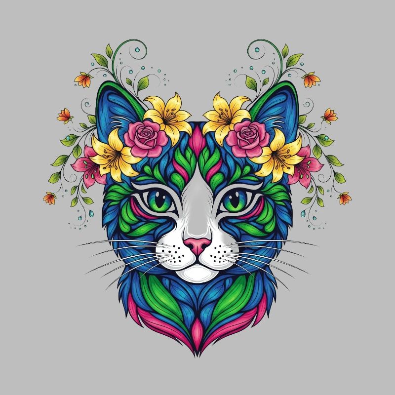 Chat avec des fleurs