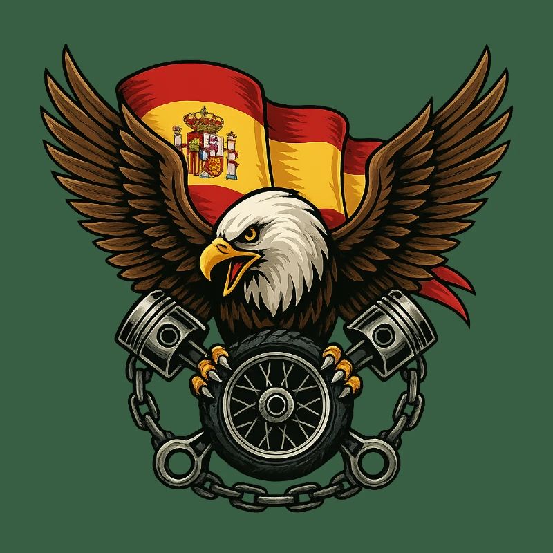 Aigle espagnol biker avec drapeau et pistons