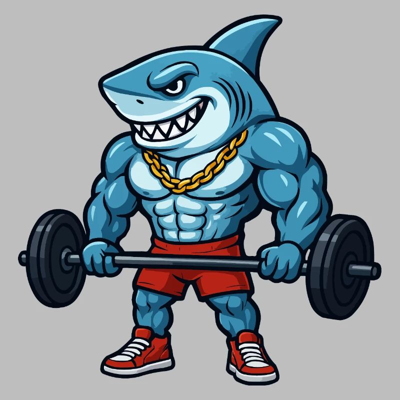 Shark Muscles Comic Bodybuilder