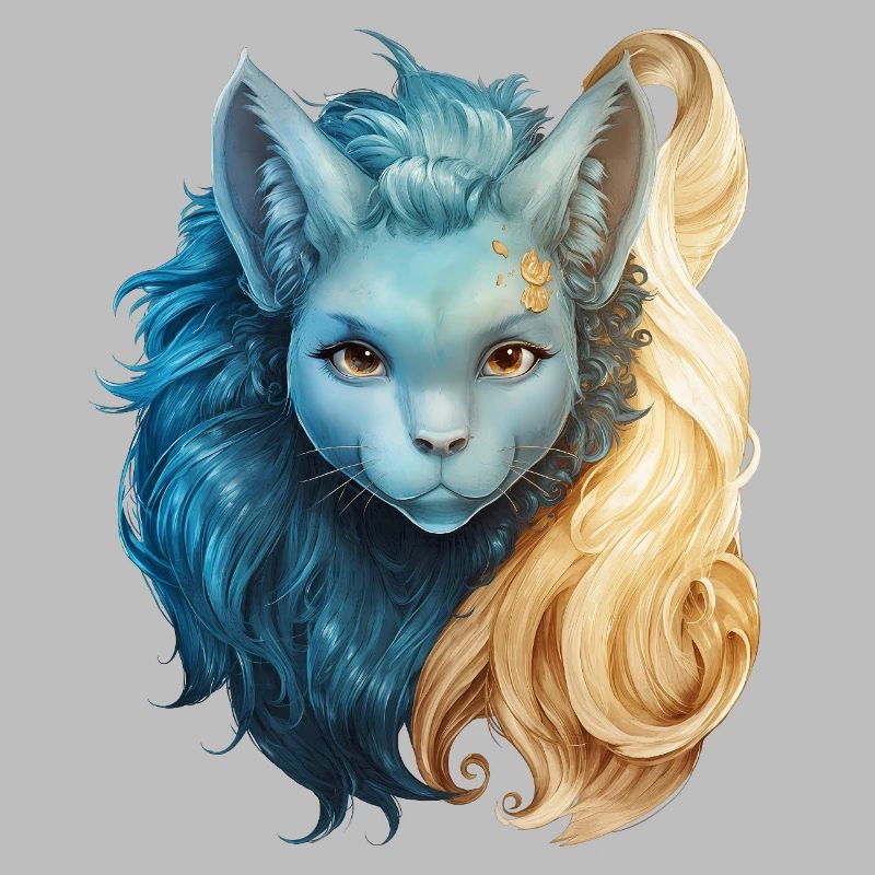 Mystical cat creature with two-tone mane