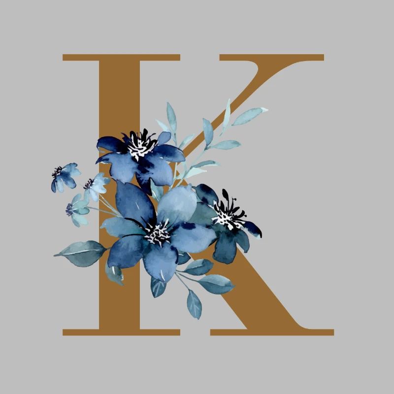 K Monogramm mit Blauen Blüten