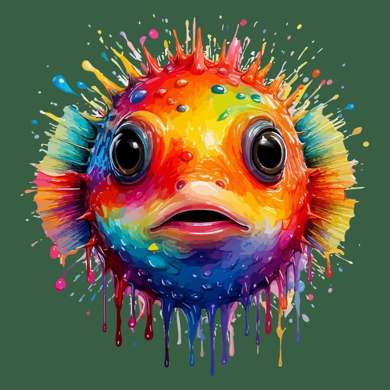 Farbexplosion Pufferfisch Kunstdruck