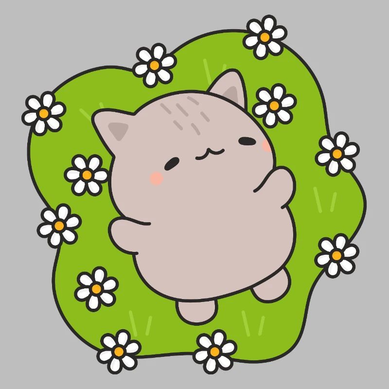 Chat mignon danse parmi des fleurs