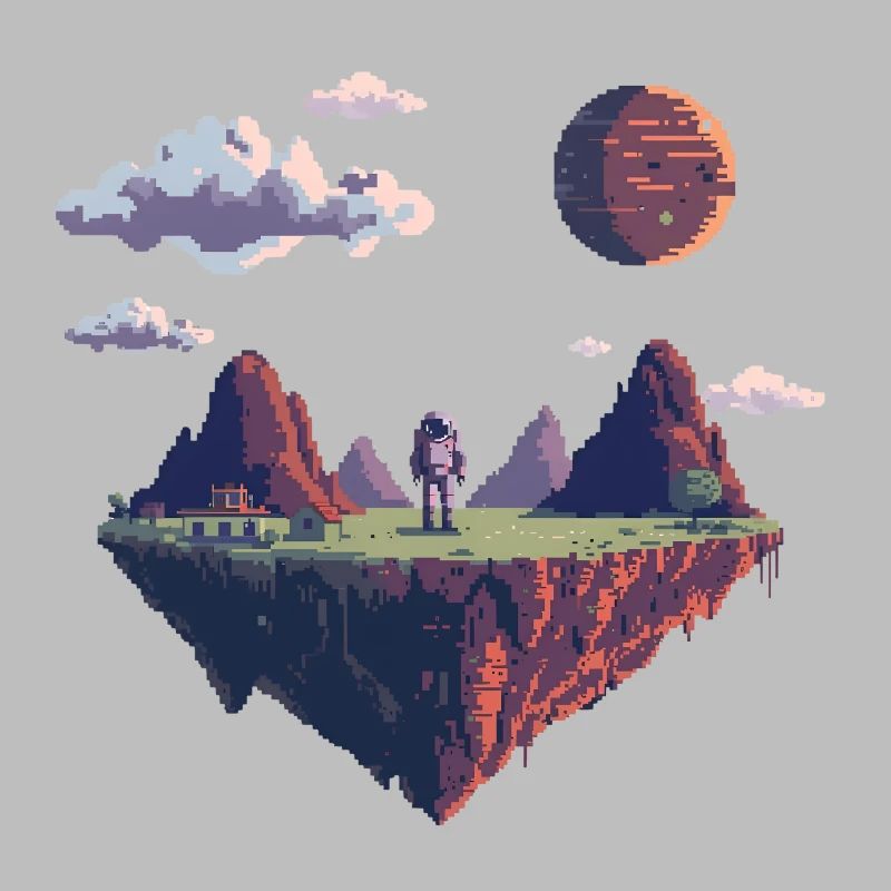 8-Bit Pixel Astronaut auf Schwebender Insel