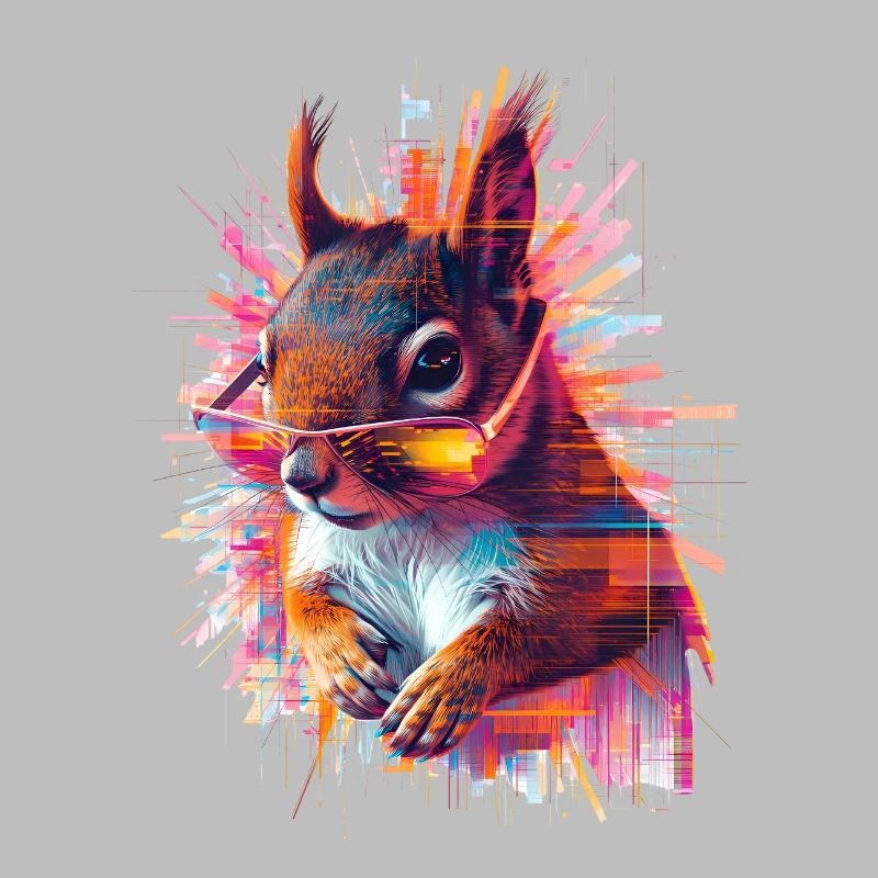 Neon Eichhörnchen mit Sonnenbrille – Glitch Art