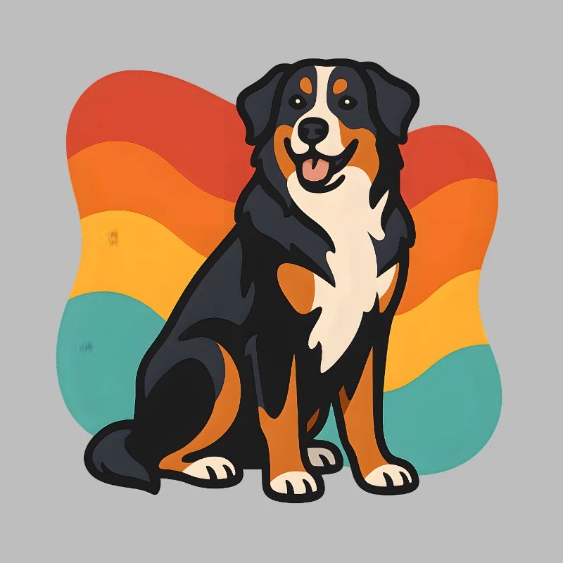 Berner Sennenhund mit Regenbogenhintergrund
