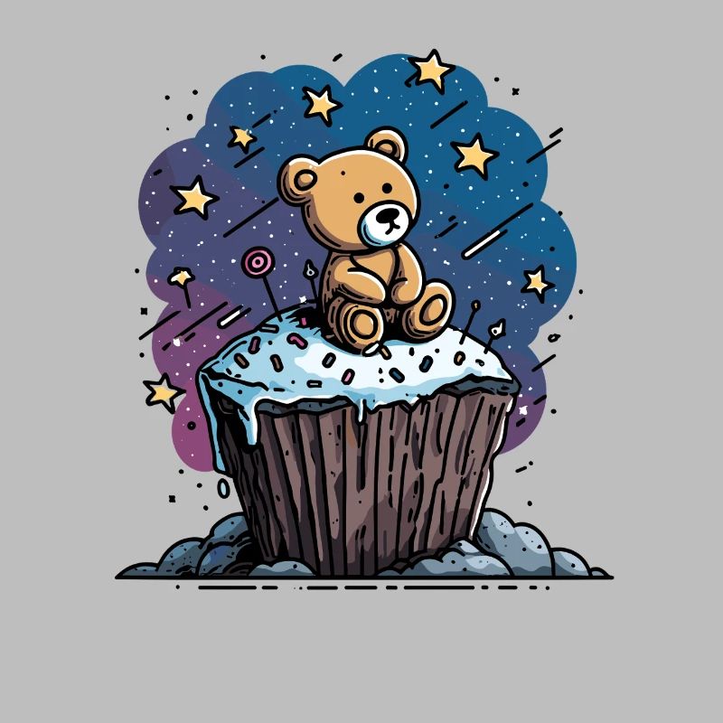 Ourson câlin sur un cupcake dans l’espace