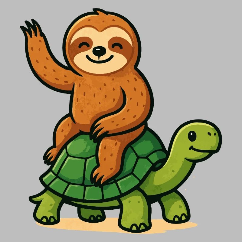 Funny sloth on turtle
