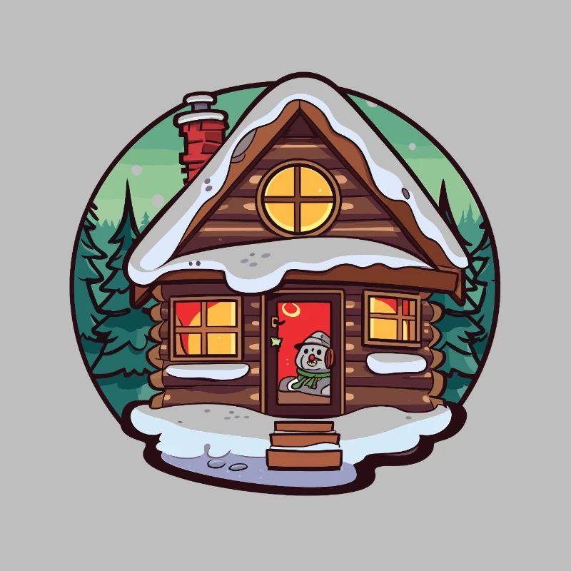 Dessin animé de cabane d’hiver avec chat