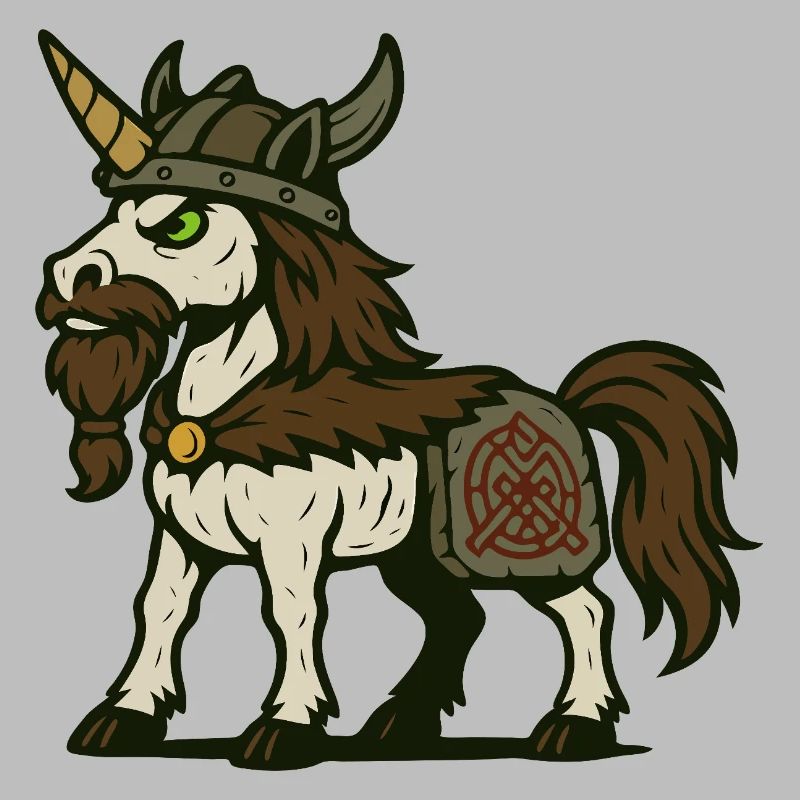 Wikinger-Krieger-Einhorn mit Bart und nordischem Zeichen
