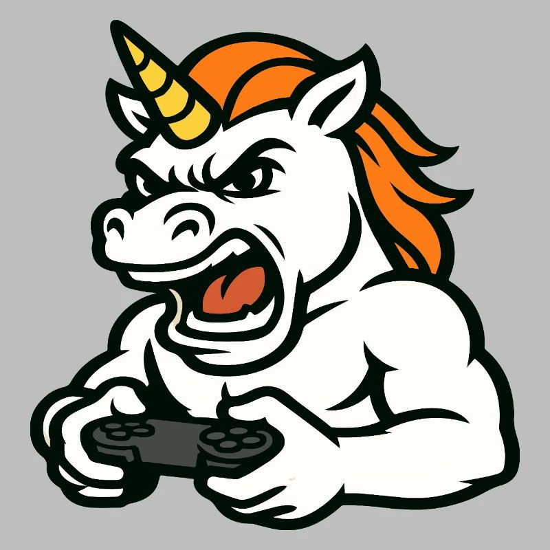 Raging Unicorn Gamer Maskottchen mit Controller