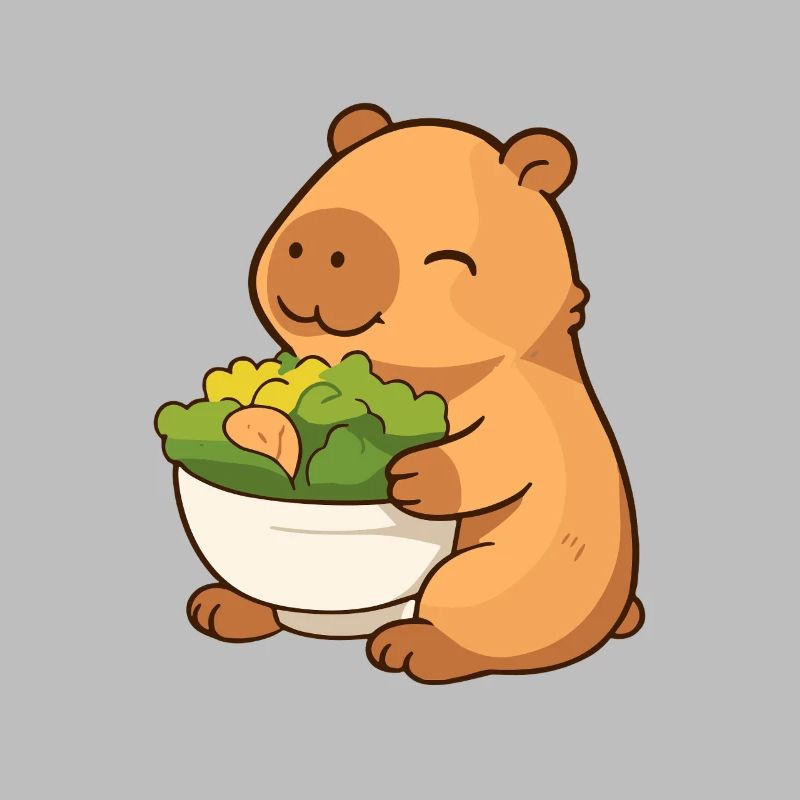 Capybara with salad – relaxed & cute