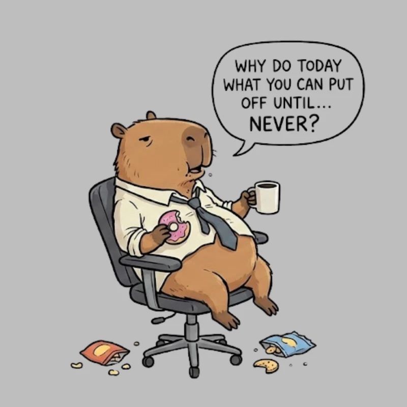 Procrastinating capybara beaver in the office