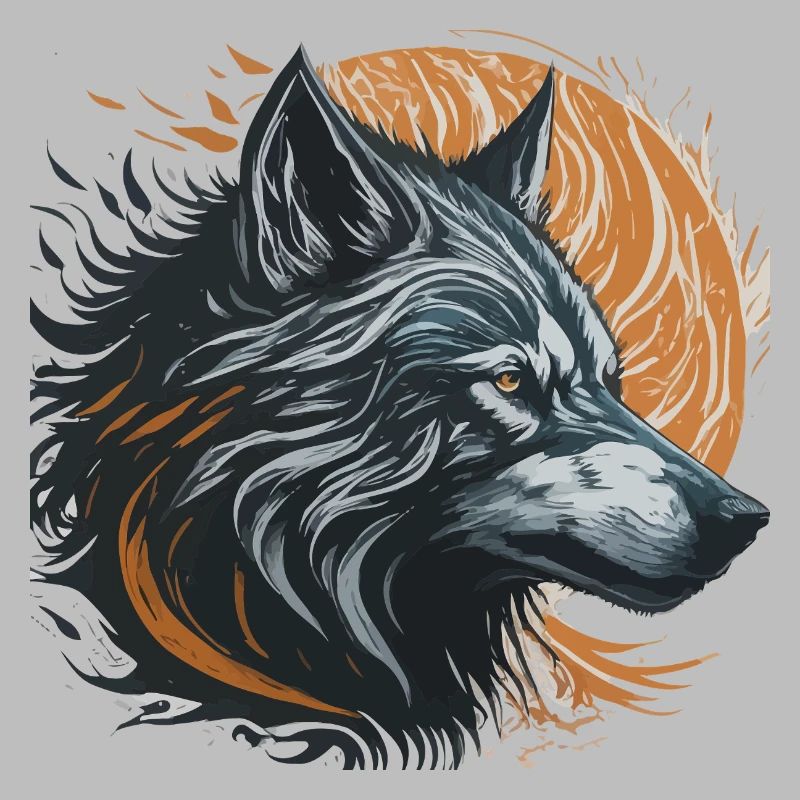 Loup noir sous lune dorée