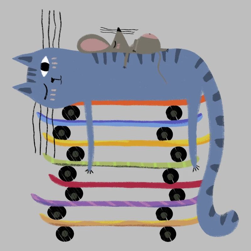 Blaue Katze auf Skateboards