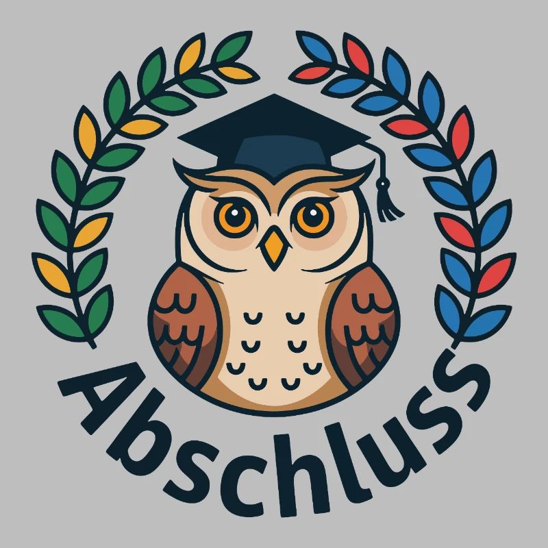 Abschluss-Eule mit Kranz und Mütze