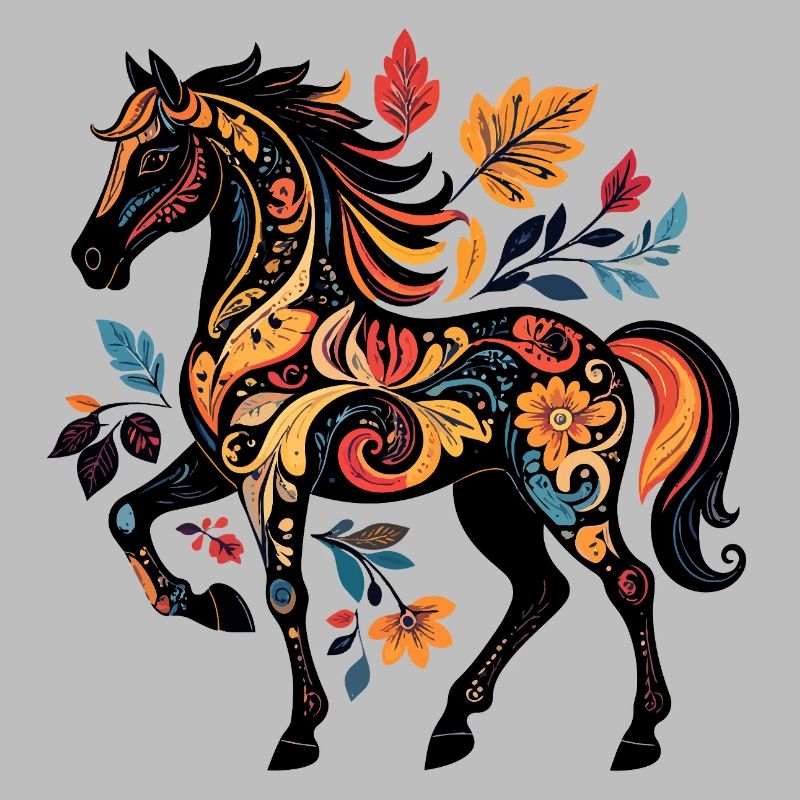 Ornamental horse with leaf patterns