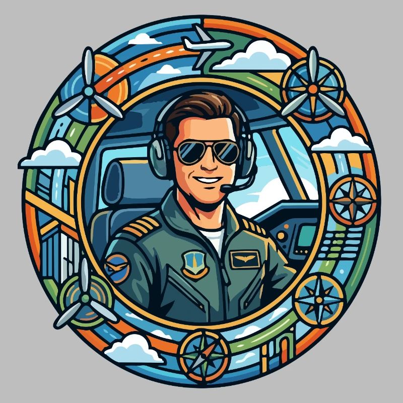 Comic-Pilot im Cockpit Rundflug