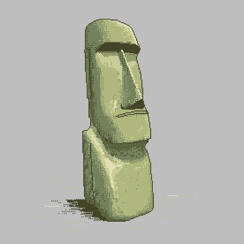 Retro Pixel Art Moai Easter Island Statue