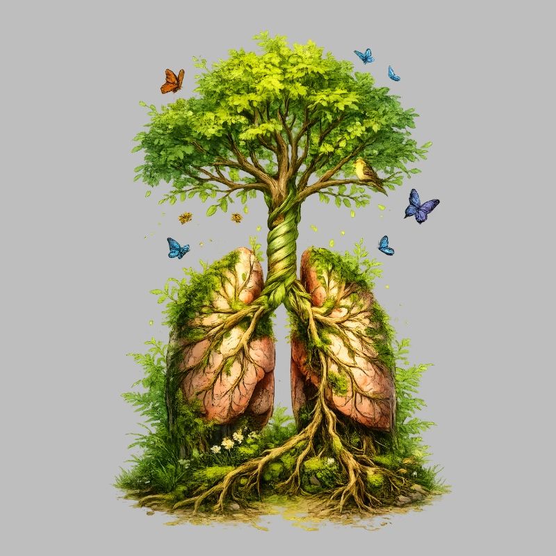 Tree grows from green lungs