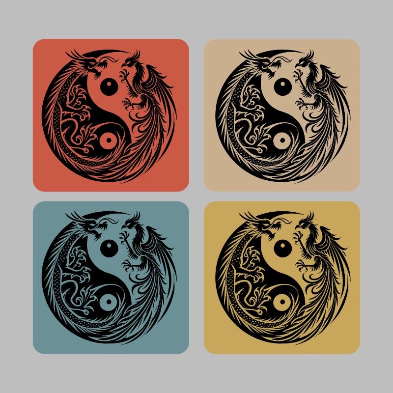 Yin Yang Drache und Phönix
