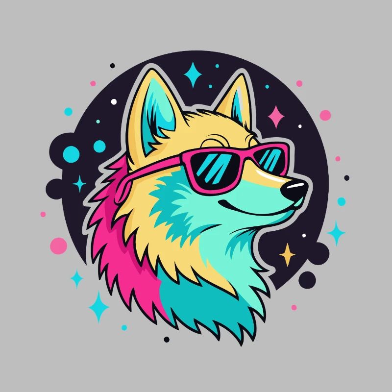 Neon Wolf with Cool Glasses