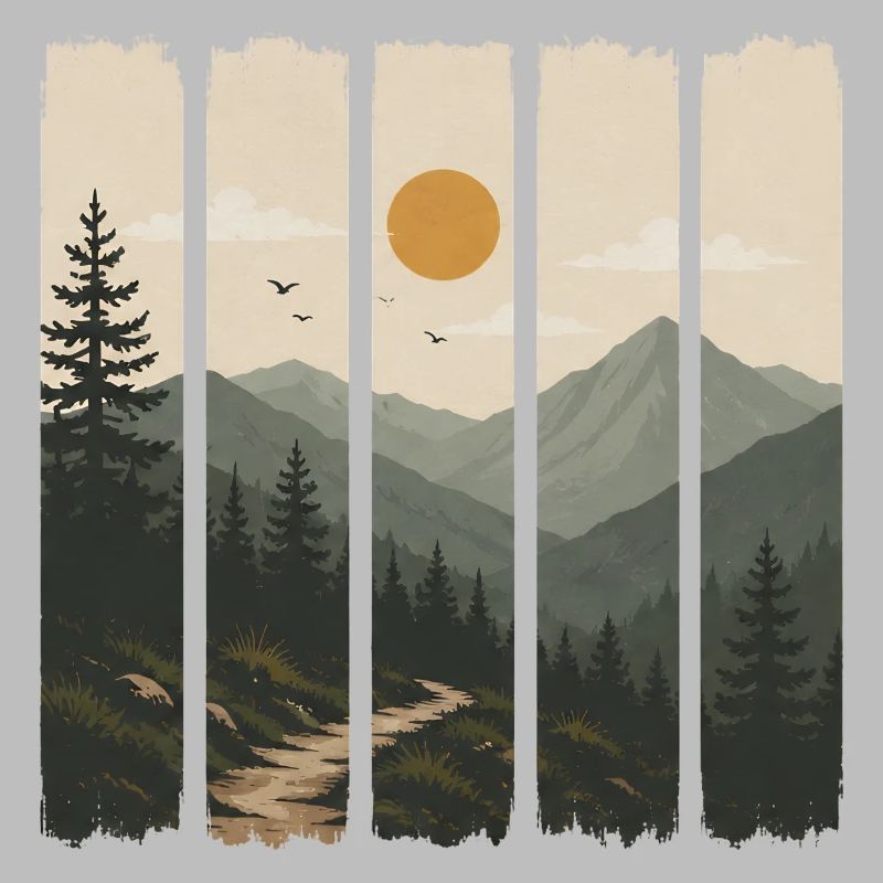 Forest panorama in sun panels