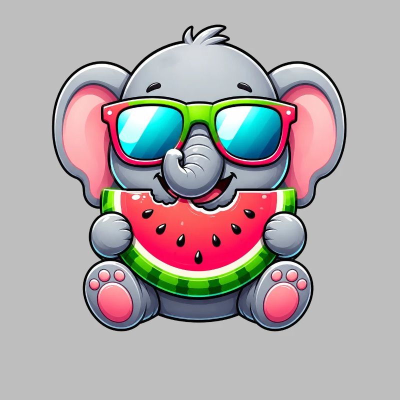 Dessin animé Éléphant mignon avec pastèque