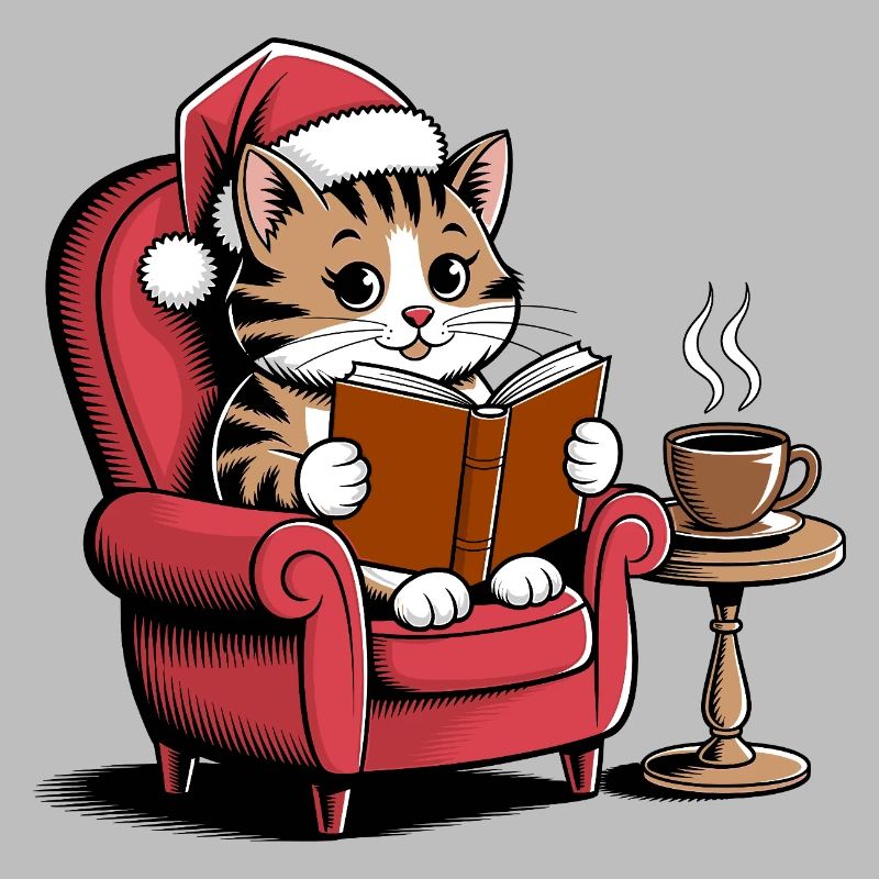  Weihnachts Katze die ein Buch liest -Cozy