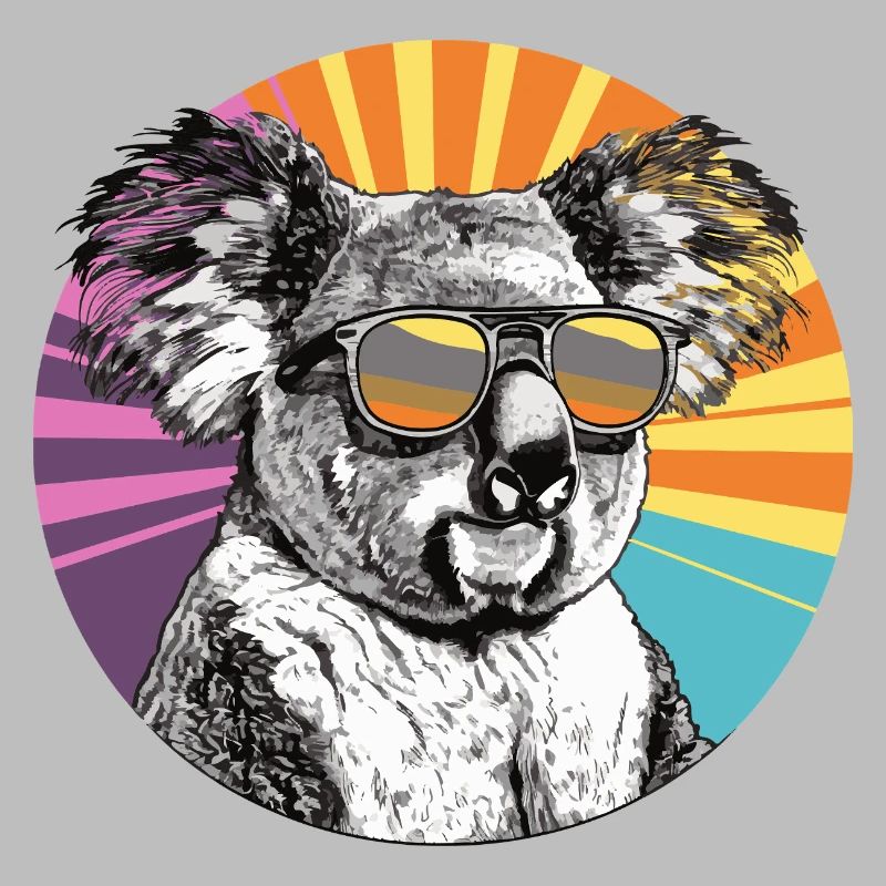Koala with sunglasses in retro rainbow