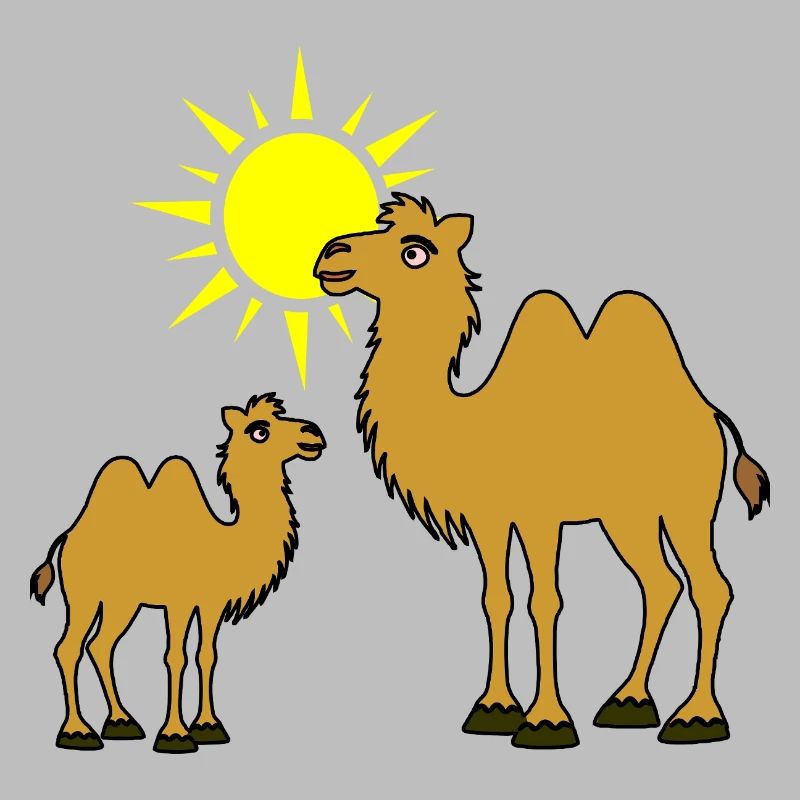 Mutter und Baby Kamel mit Sonne