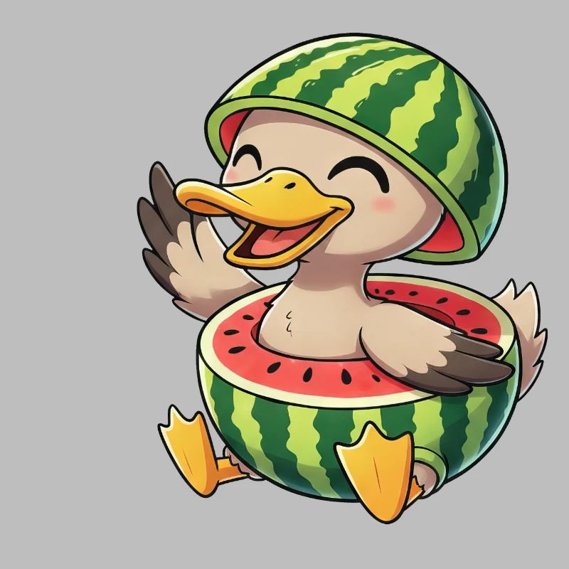 Petit canard mignon déguisé en pastèque