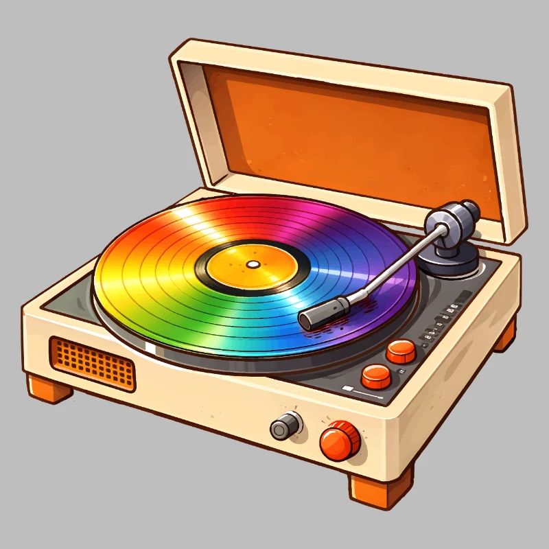 Retro turntable with rainbow record