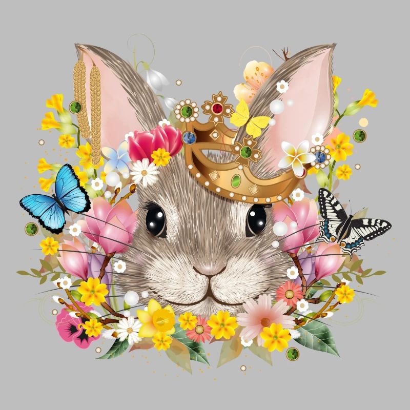 Rabbit with crown & spring-like accessories
