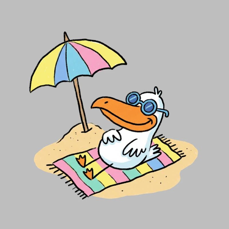 Sonnenvogel am Strand mit Schirm