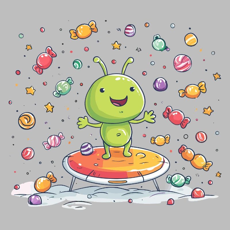 Petit extraterrestre vert sur un trampoline