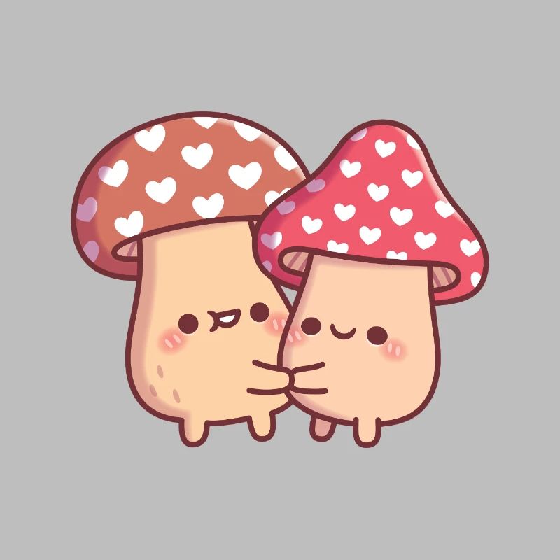 Cute Hugging Mushroom Toadstool Couple
